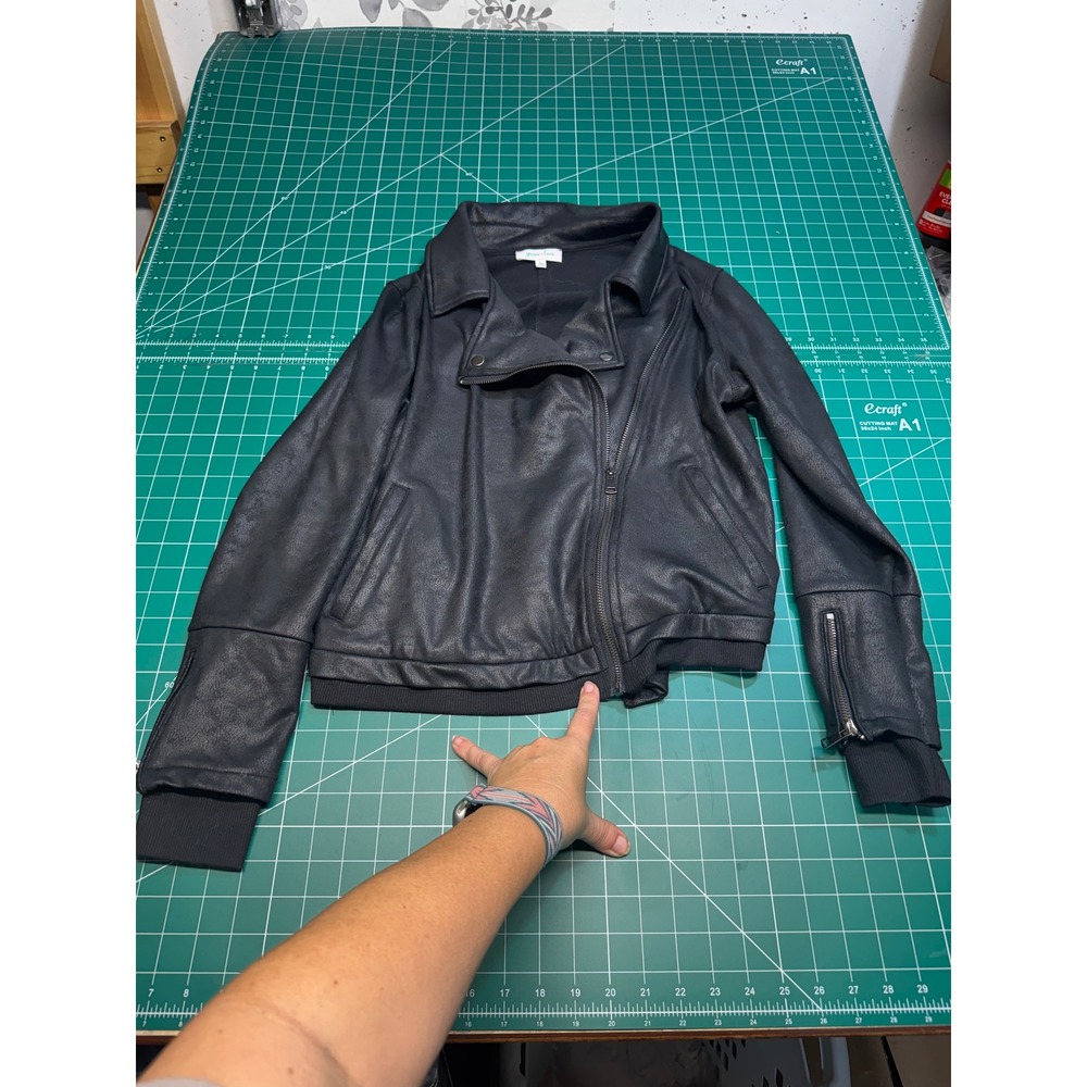 Grace & Lace Black Faux Leather Moto Jacket Womens Large Asymmetrical Zip Biker